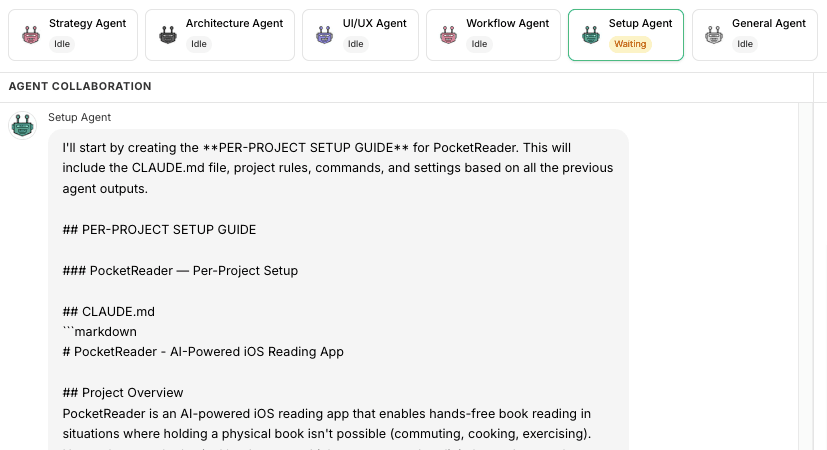 Setup Agent generating .cursorrules, CLAUDE.md and setup.md