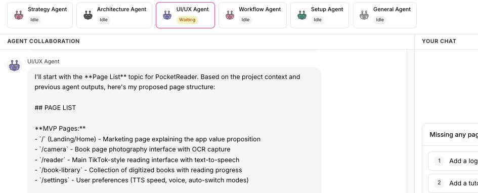 UI/UX Agent mapping user journeys and page structure